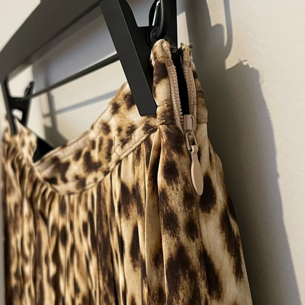 J. Crew Beige and Brown Leopard Print Pleated A-Line Skirt - Picture 5 of 11